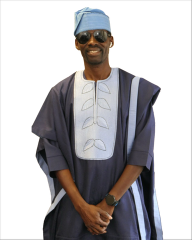 Navy Blue and Sky Blue Embroidered Agbada Set