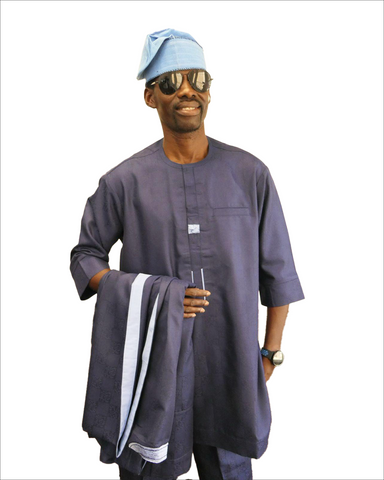 Navy Blue and Sky Blue Embroidered Agbada Set