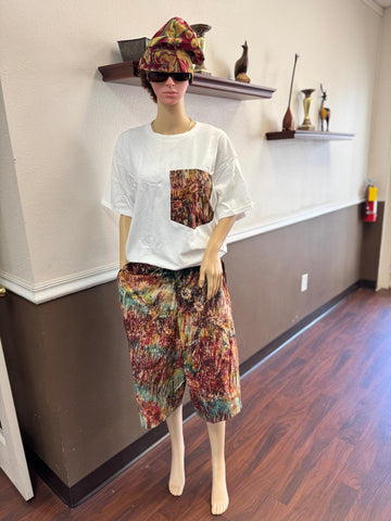 Tie-Dye Baggy Capri Set with Statement Pocket Tee