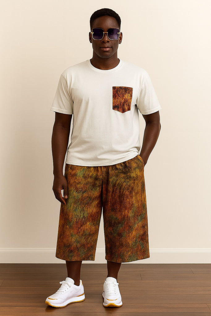 Tie-Dye Baggy Capri Set with Statement Pocket Tee