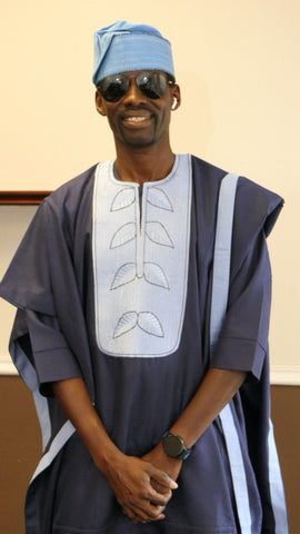 Navy Blue and Sky Blue Embroidered Agbada Set