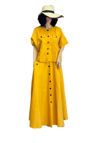 Custard Yellow Crop Top And Flare Skirt
