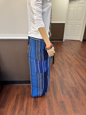 Blue Aso-Oke Stripe Wide-Leg Combat Pants