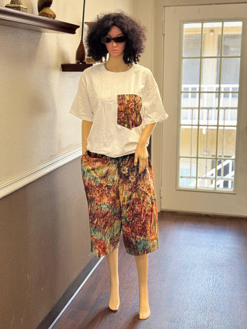 Tie-Dye Baggy Capri Set with Statement Pocket Tee
