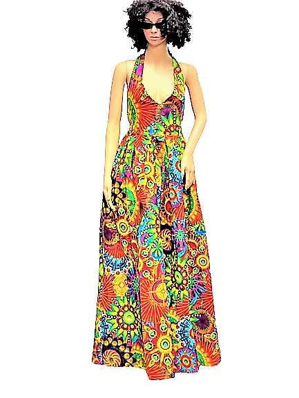 slim fit dress slacks Vibrant Multicolor Halter-Neck Maxi Dress with Pockets – FloFlourish