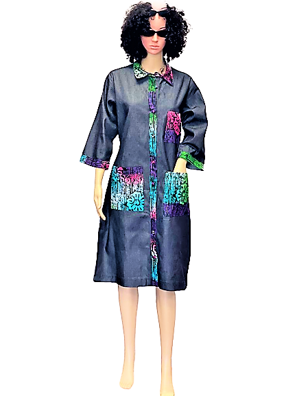 white christmas dresses Denim Ankara Patchwork Shirt Dress – Collar-Neck Button-Down with Fron –  FloFlourish