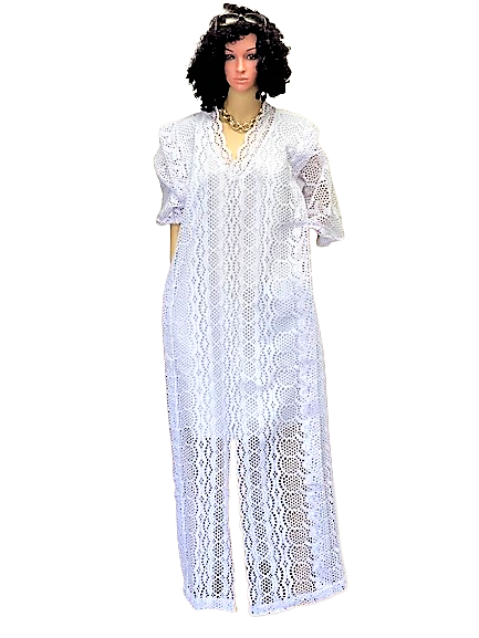 Elegant White Full-Length Lace Dress  FloFlourish