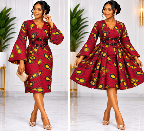 Elegant Royal Ruby Ankara Convertible Double Dress – 2-in-1 Style
