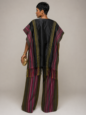 Oversized Aso-Oke Striped Set with Pants – Statement Luxe Ensemble