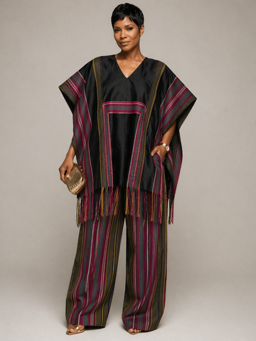 Oversized Aso-Oke Striped Set with Pants – Statement Luxe Ensemble
