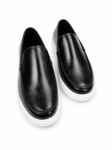 Carlo Razelli Black Leather Slip-On Luxe Sneakers