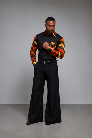 Camel & Orange Tie-Dye Contrast Men's Long Sleeve Shirt