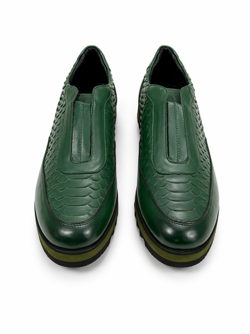 Bobert Green Embossed Leather Slip-On Luxe Sneakers