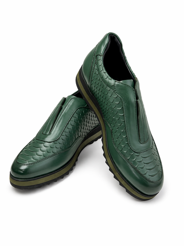 Bobert Green Embossed Leather Slip-On Luxe Sneakers