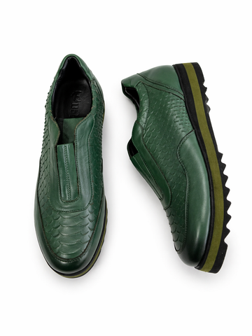 Bobert Green Embossed Leather Slip-On Luxe Sneakers