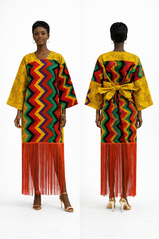 Multicolor Zigzag Ankara Fringe Bubu Dress