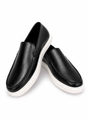 Carlo Razelli Black Leather Slip-On Luxe Sneakers