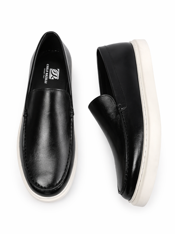 Carlo Razelli Black Leather Slip-On Luxe Sneakers