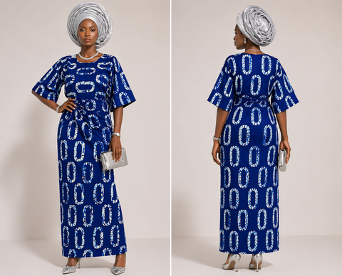 Royal Indigo Ankara Iro & Buba Set with Silver Gele