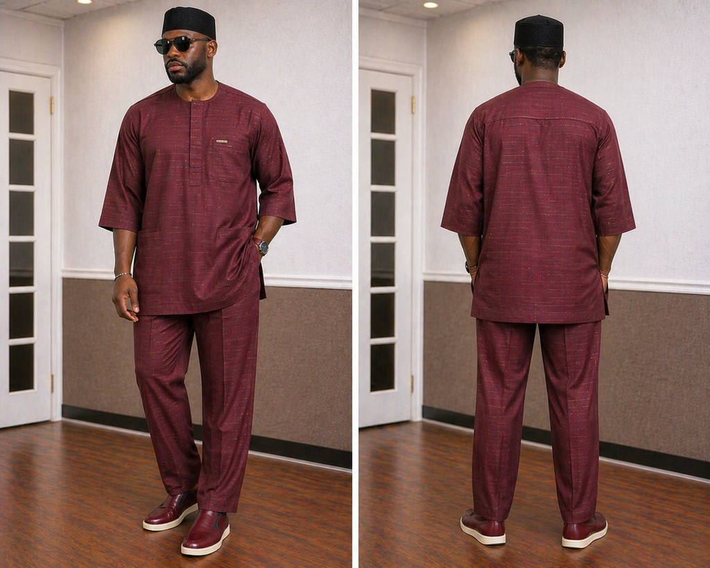 Wine Senator Set in Textured Lycra with Dual Side Pockets