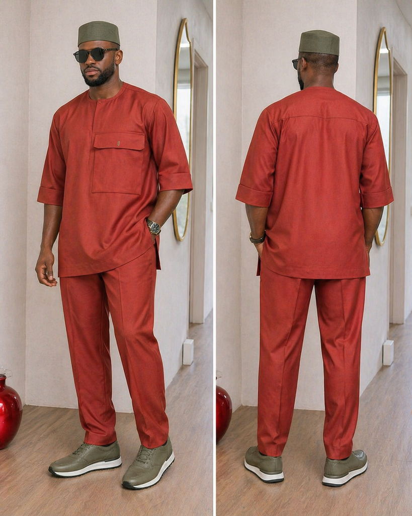 Rust Red Senator Set with Oversized Flap Pocket & Olive Accents