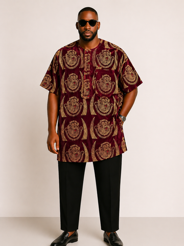 Velvet Regal Lion Head Print Short Sleeve  Top