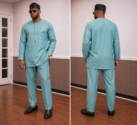 Men’s Teal Senator Set with Buckle Detail Chest Pocket