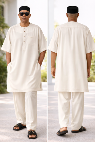 Modern Cream Danshiki Set with Loose Pant – Classic Elegant Kaftan Style