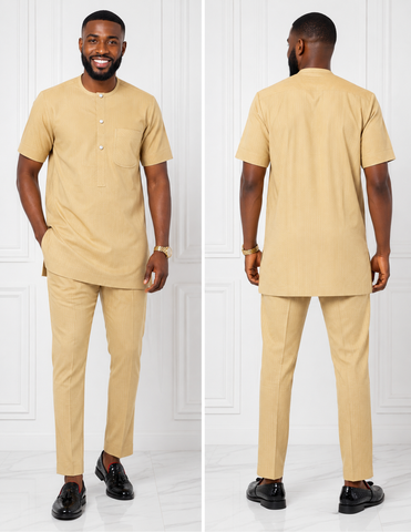 FloFlourish Classic Golden Beige Short-Sleeve Senator Set