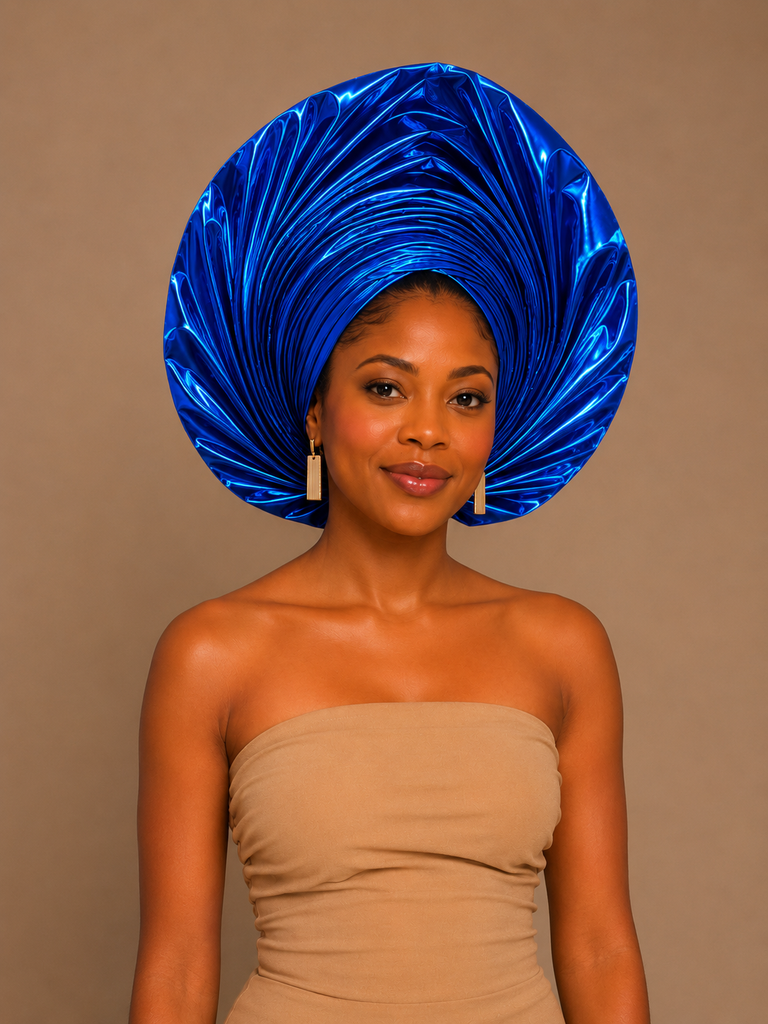 Royal Blue Metallic Auto Gele Headwrap