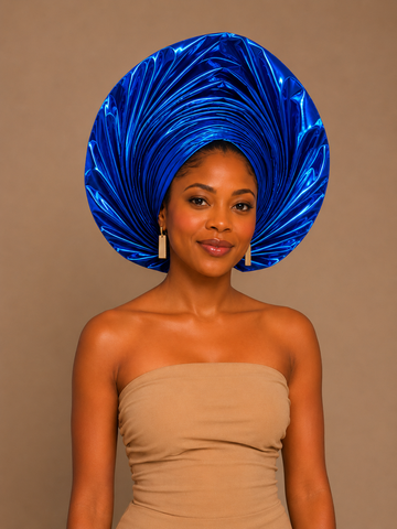 Royal Blue Metallic Auto Gele Headwrap