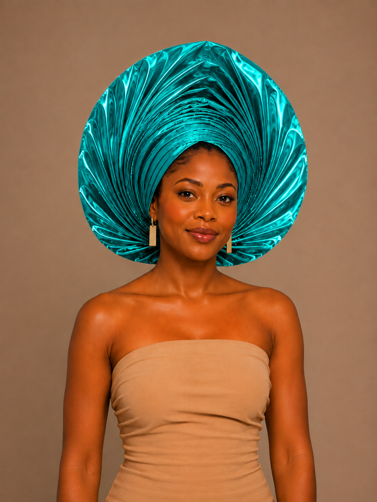 Royal Teal Metallic Foil  Auto Gele Headwrap