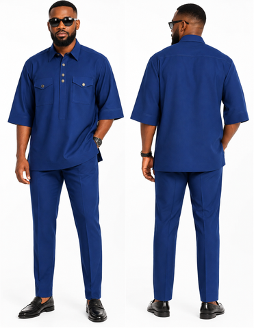 Royal Blue Viscose Men’s Contemporary Senator Set