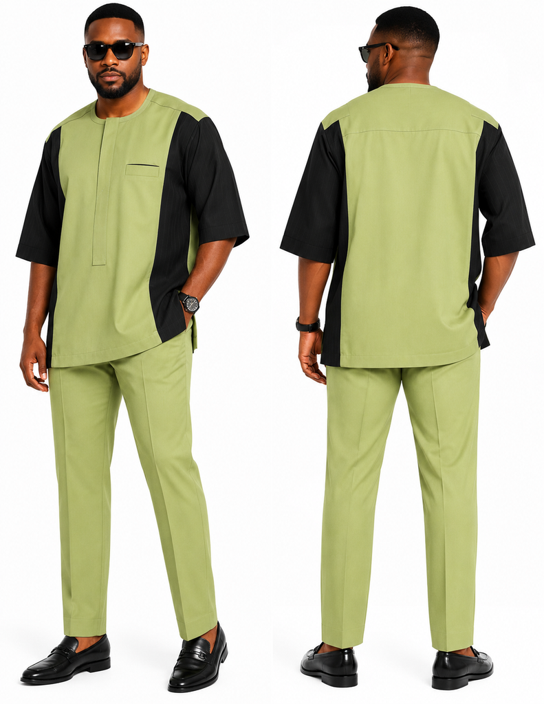 Lemon Green & Black Color-Block Men’s Senator Set