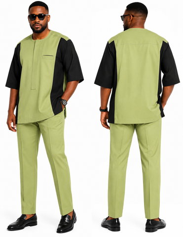 Lemon Green & Black Color-Block Men’s Senator Set