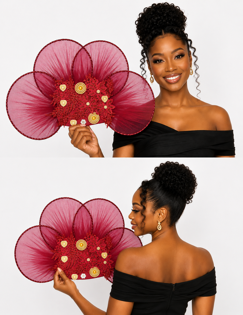 Royal Burgundy Floral Petal Luxury Fashion Hand Fan