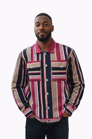 Aso-Oke Stripe Utility Button-Up Jacket