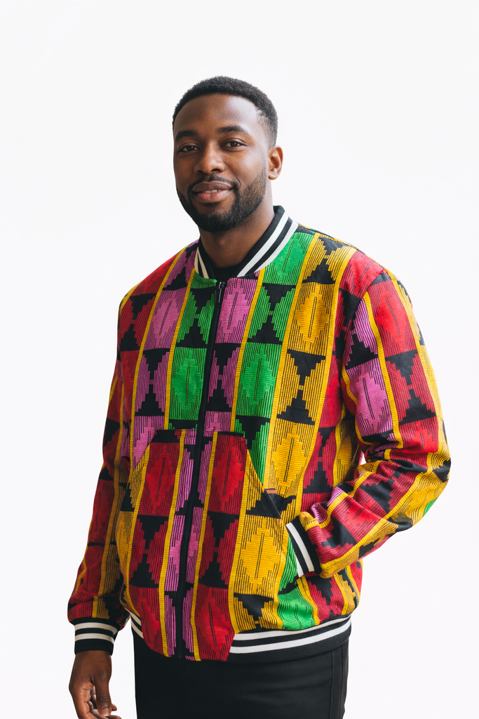 Vibrant Kente Design Print Zip-Up Jacket