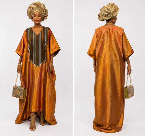 Copper Gold Metallic Bubu with Aso-Oke Front Patch