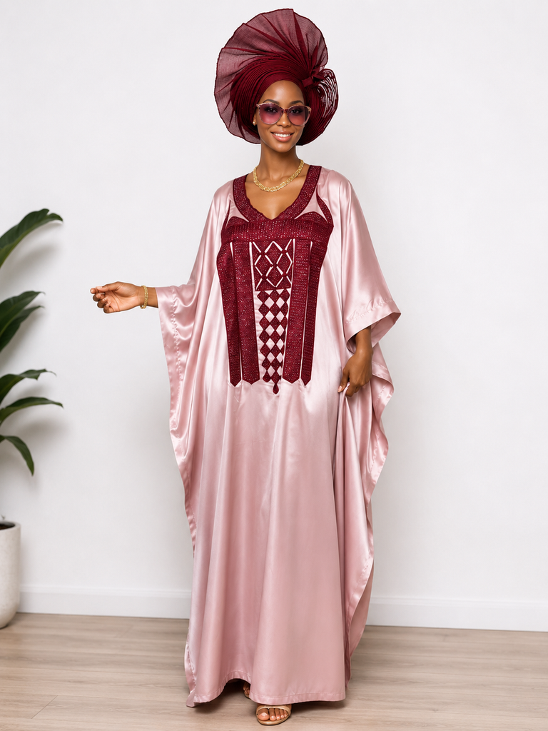 FloFlourish Blush Rose Silk Woven Kaftan Bubu