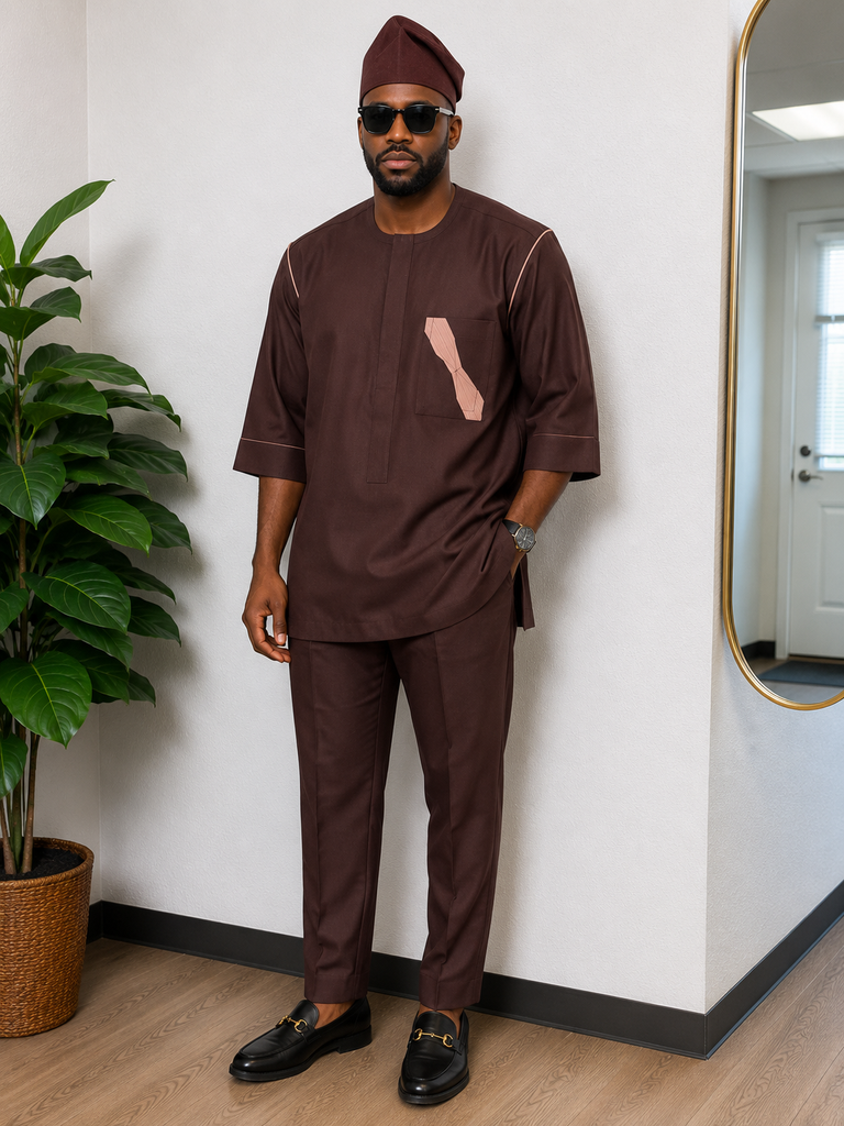 Chocolate Brown Senator Set with Pale Pink Accent Details