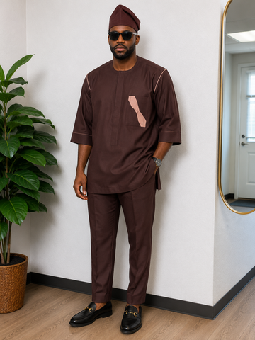 Chocolate Brown Senator Set with Pale Pink Accent Details