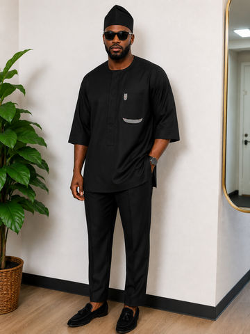 Classic Black Senator Set with Signature Checkered Pocket Detail