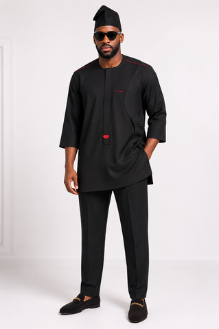 Black Signature Curve Senator Set with Crimson Accent Details