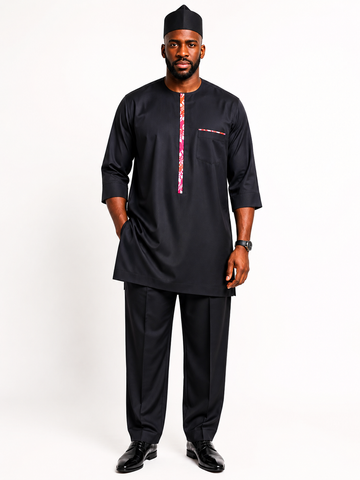 Classic Loose-Fit Black Senator Set with Vibrant Accent Trim