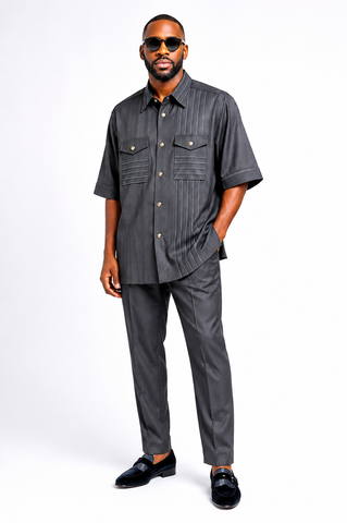 Men's Safari Gray & Black Executive 3-Quarter Traditional Set
