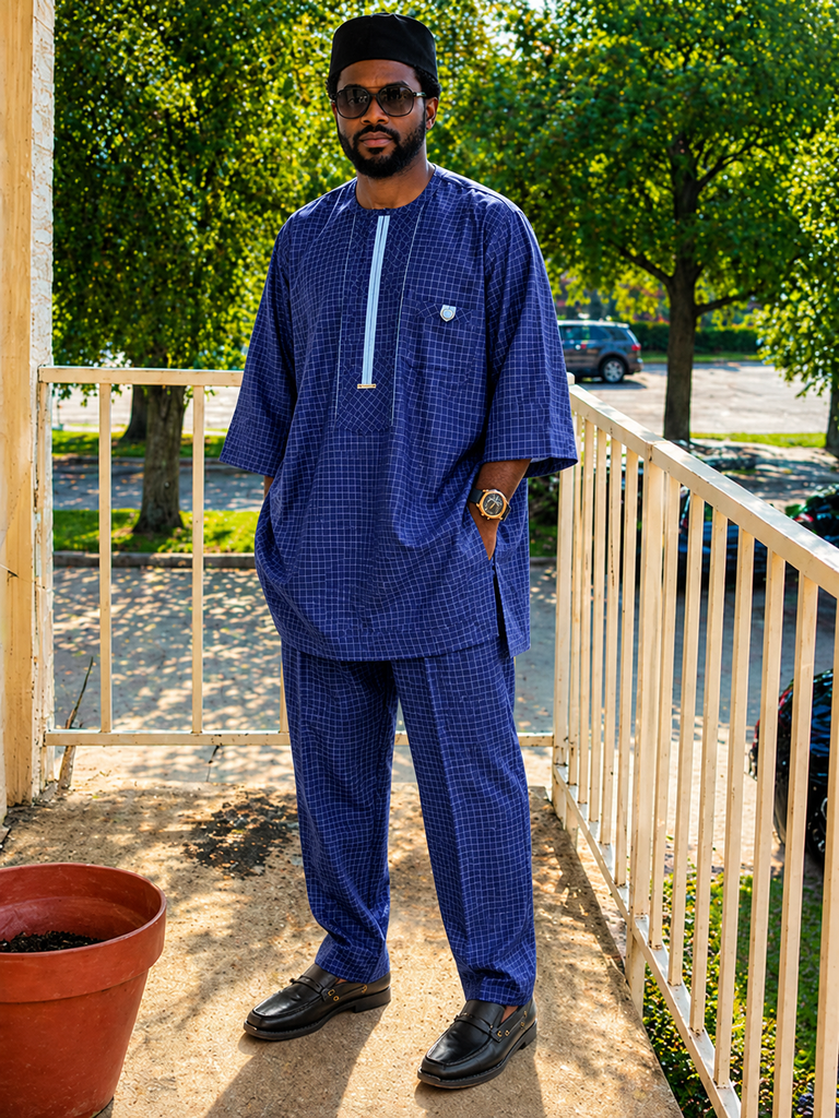 Premium Royal Blue Checkers Senator Set with Contrast Front Panel