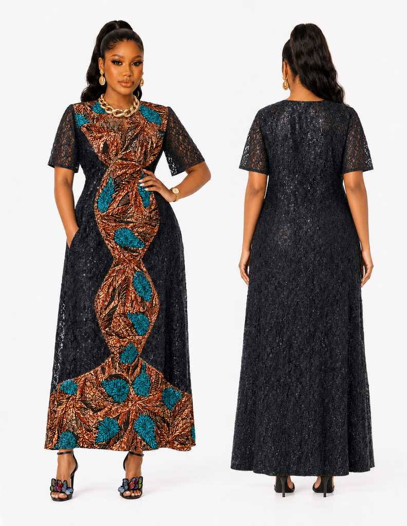 Regal Radiance in Lace  Ankara Elegance