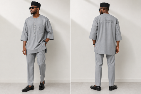 Platinum Gray Textured Free-Style Senator Set with Signature Cross Pocket