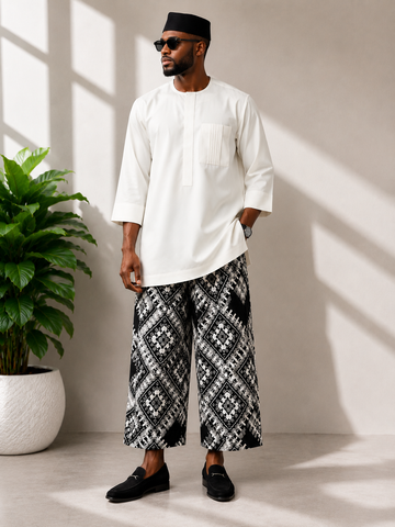 Modern Fusion White Tunic & Ankara Cropped Trouser Set